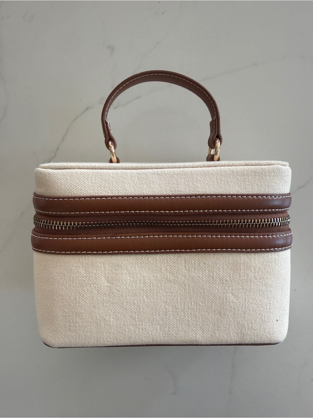 Ann Taylor Canvas Top-Handle Purse - Cream and Brown